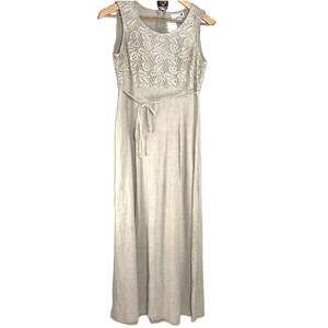 Vintage SCARLETT Linen Maxi Dress Beige Tan Sleeveless Boho Chic Women's Size 4